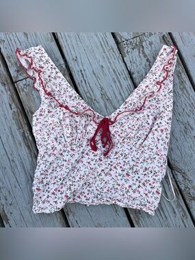 Floral Ruffle Tie-Front Crop Top - Pink Floral
